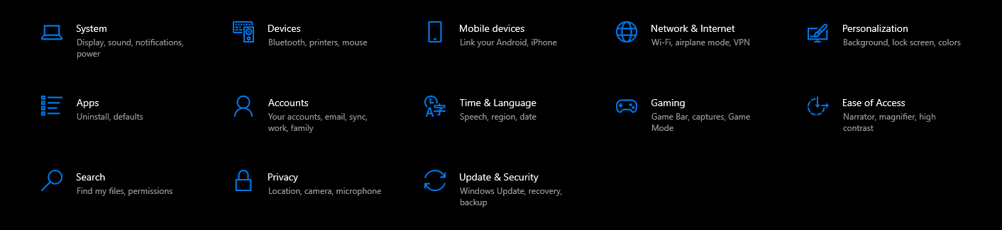 Apps and settings from windows 10 control panel.